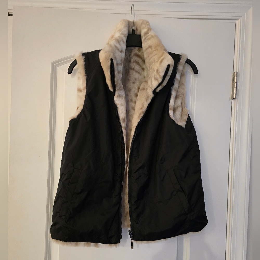 🐆 GIACCA GALLERY Reversible BROWN LYNX FAUX FUR Spotted Snow Leopard VEST - Picture 6 of 10